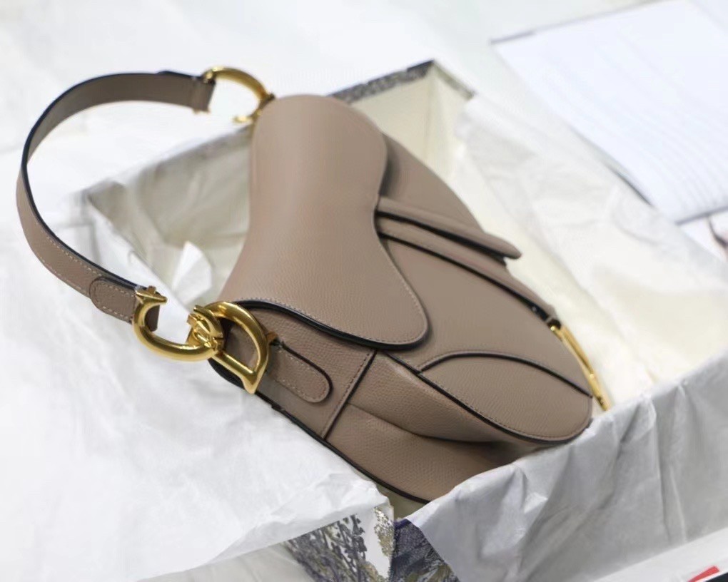 D*or saddle bag in warm taupe grained calfskin