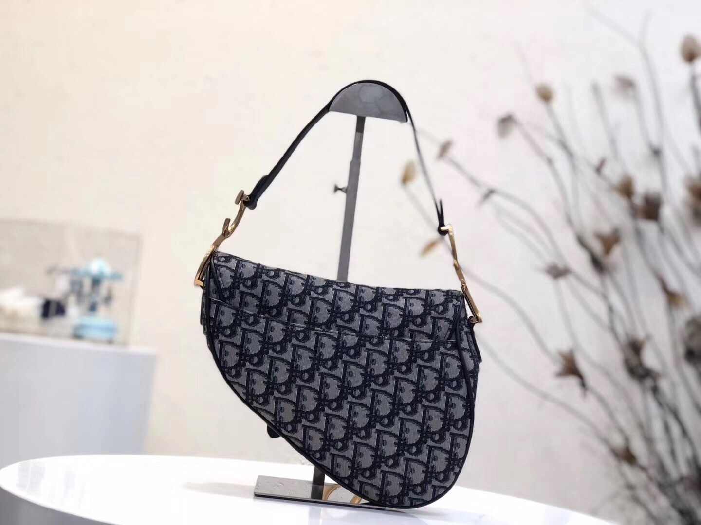 D*or saddle bag in blue oblique jacquard canvas