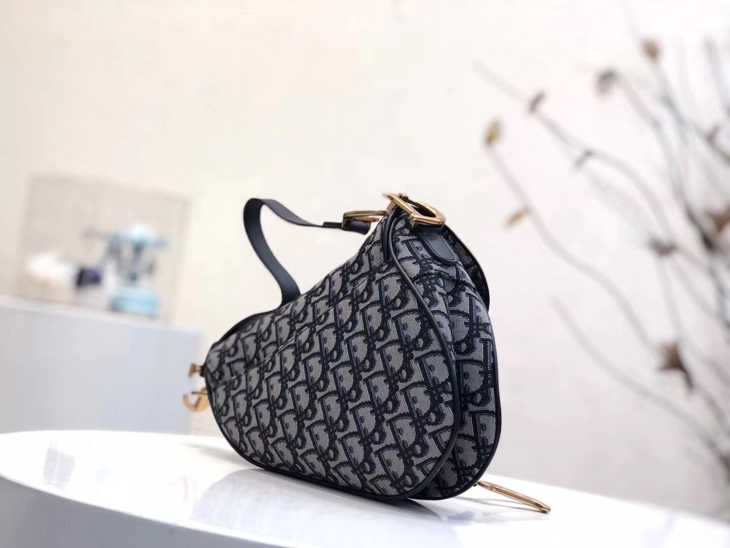 D*or saddle bag in blue oblique jacquard canvas