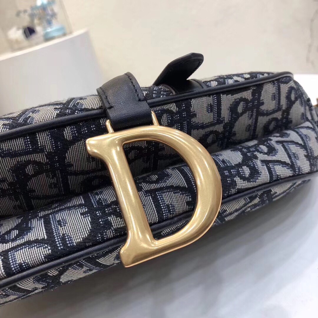 D*or saddle bag in blue oblique jacquard canvas