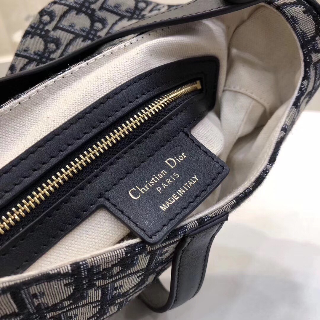 D*or saddle bag in blue oblique jacquard canvas