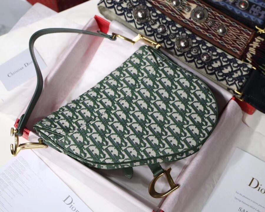 D*or saddle bag in green oblique jacquard canvas