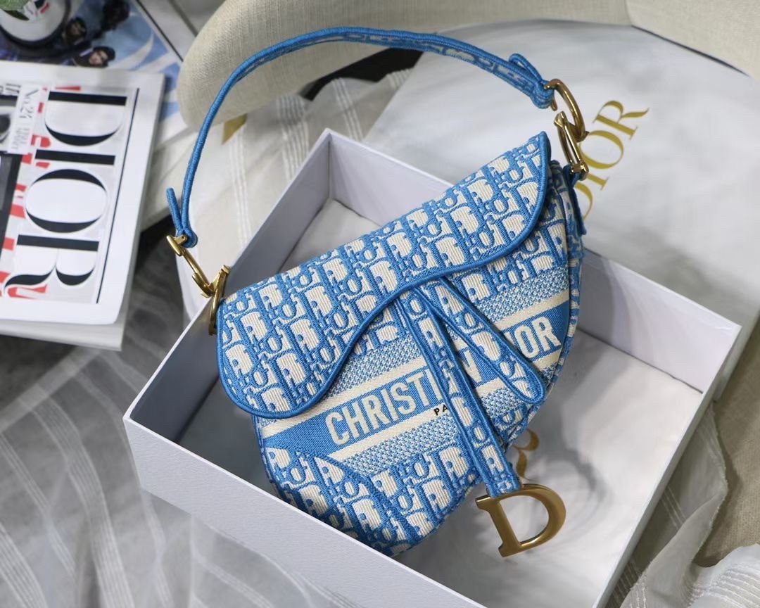 D*or saddle bag in cornflower blue D*or oblique embroidery