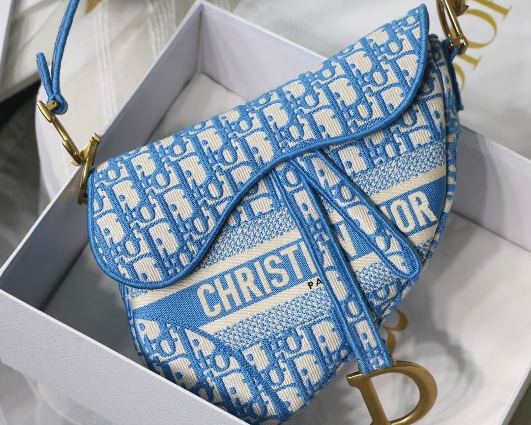 D*or saddle bag in cornflower blue D*or oblique embroidery
