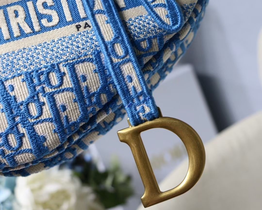 D*or saddle bag in cornflower blue D*or oblique embroidery