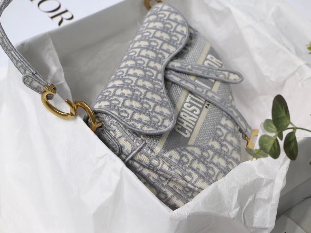 D*or saddle bag in gray D*or oblique embroidery