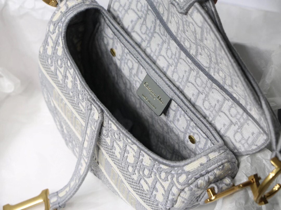 D*or saddle bag in gray D*or oblique embroidery