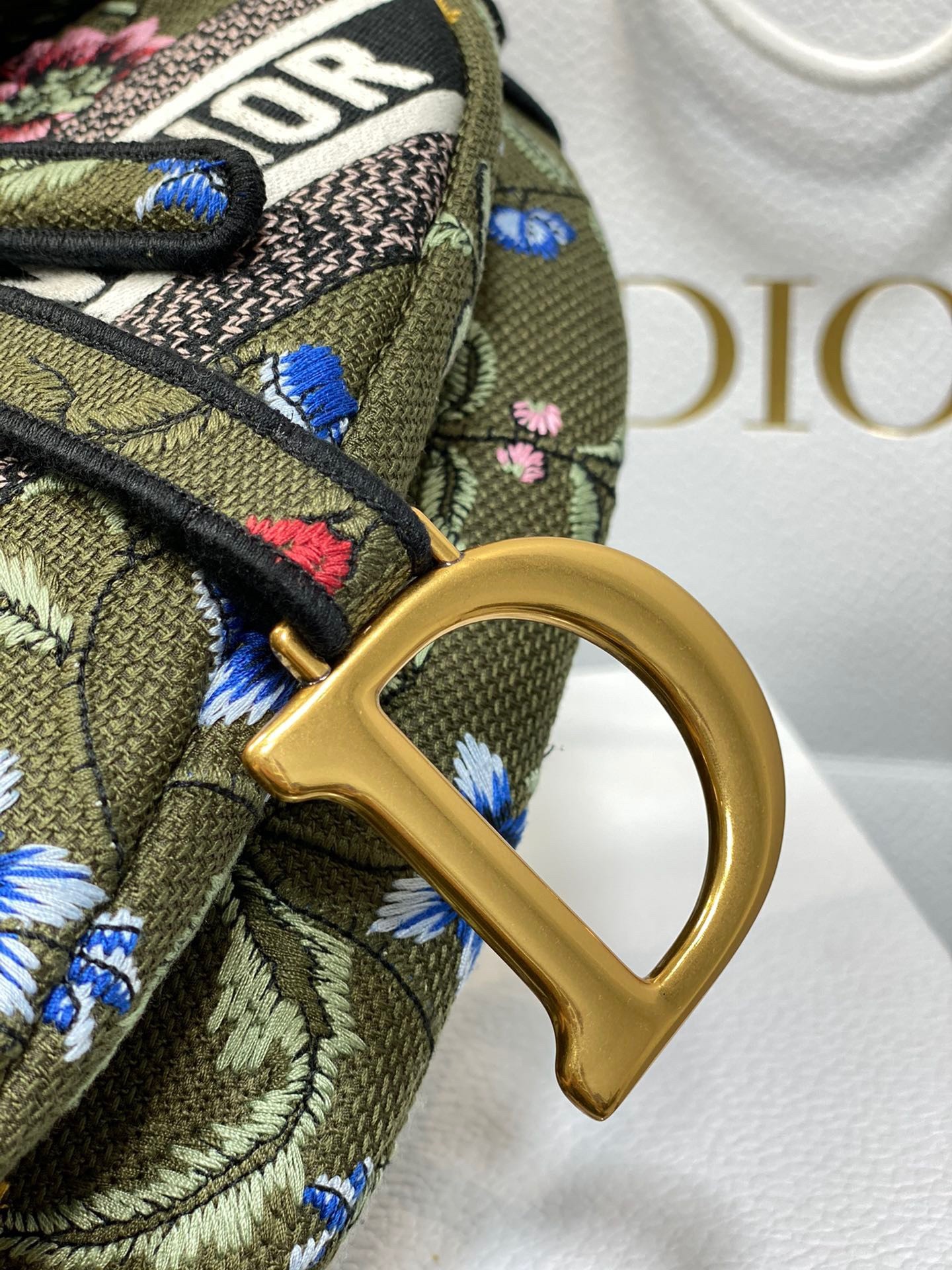 D*or saddle bag in green multicolor D*or petites fleurs embroidery