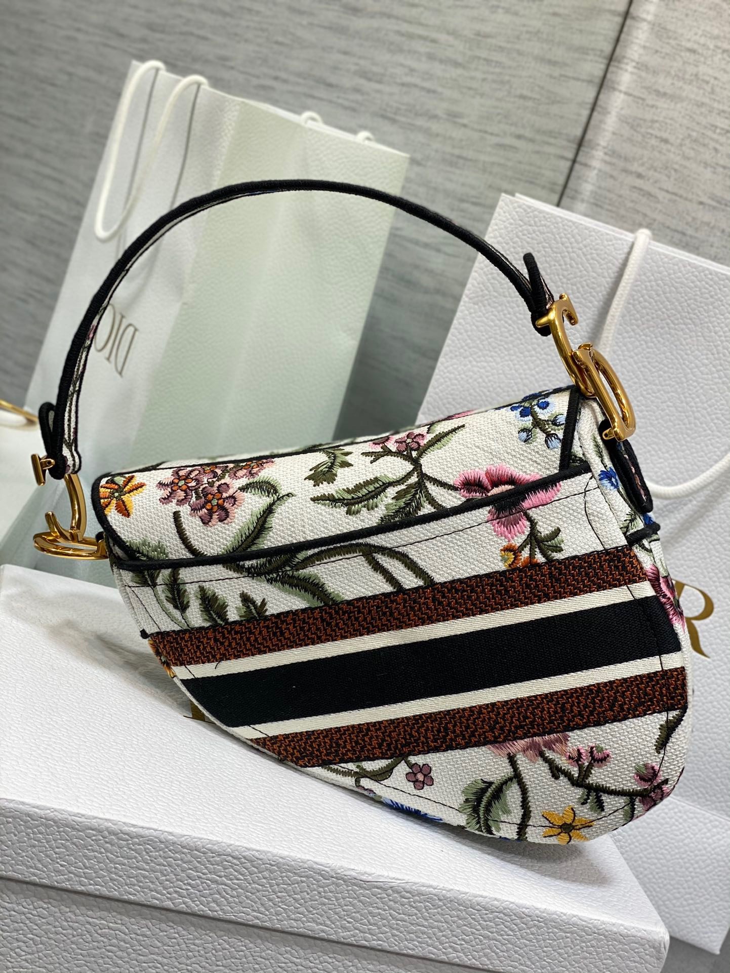 D*or saddle bag in white multicolor D*or petites fleurs embroidery