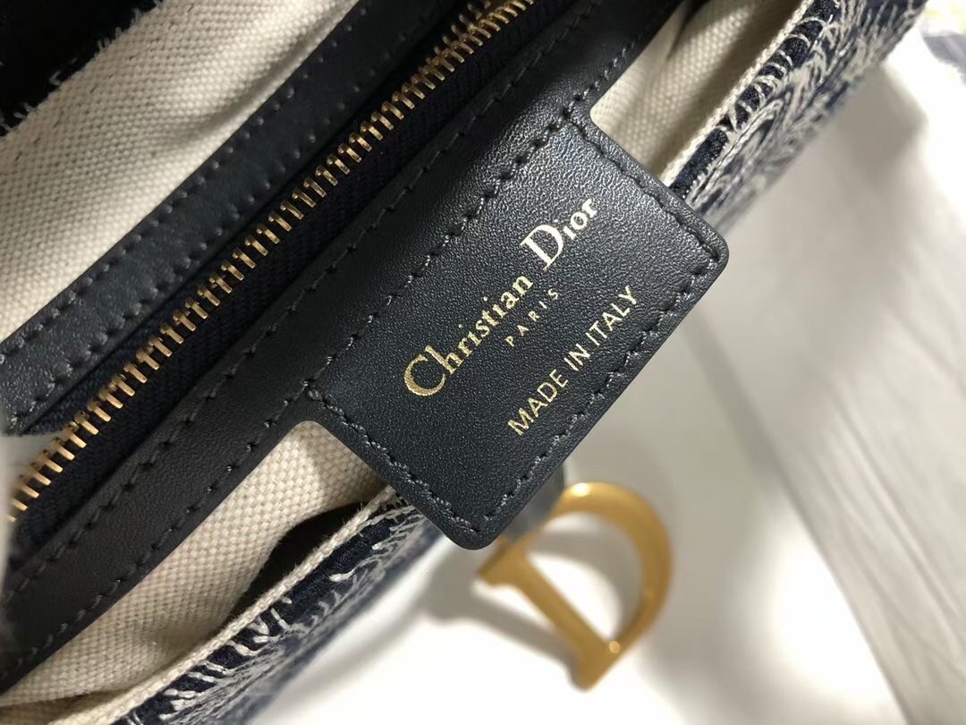 D*or saddle bag in blue toile de jouy reverse jacquard