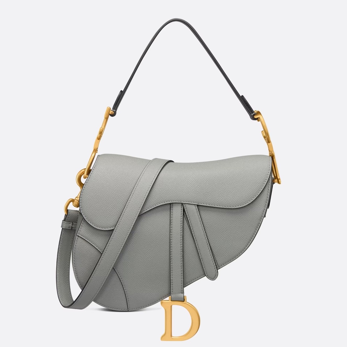 D*or saddle bag with strap in grey stone grained calfskin