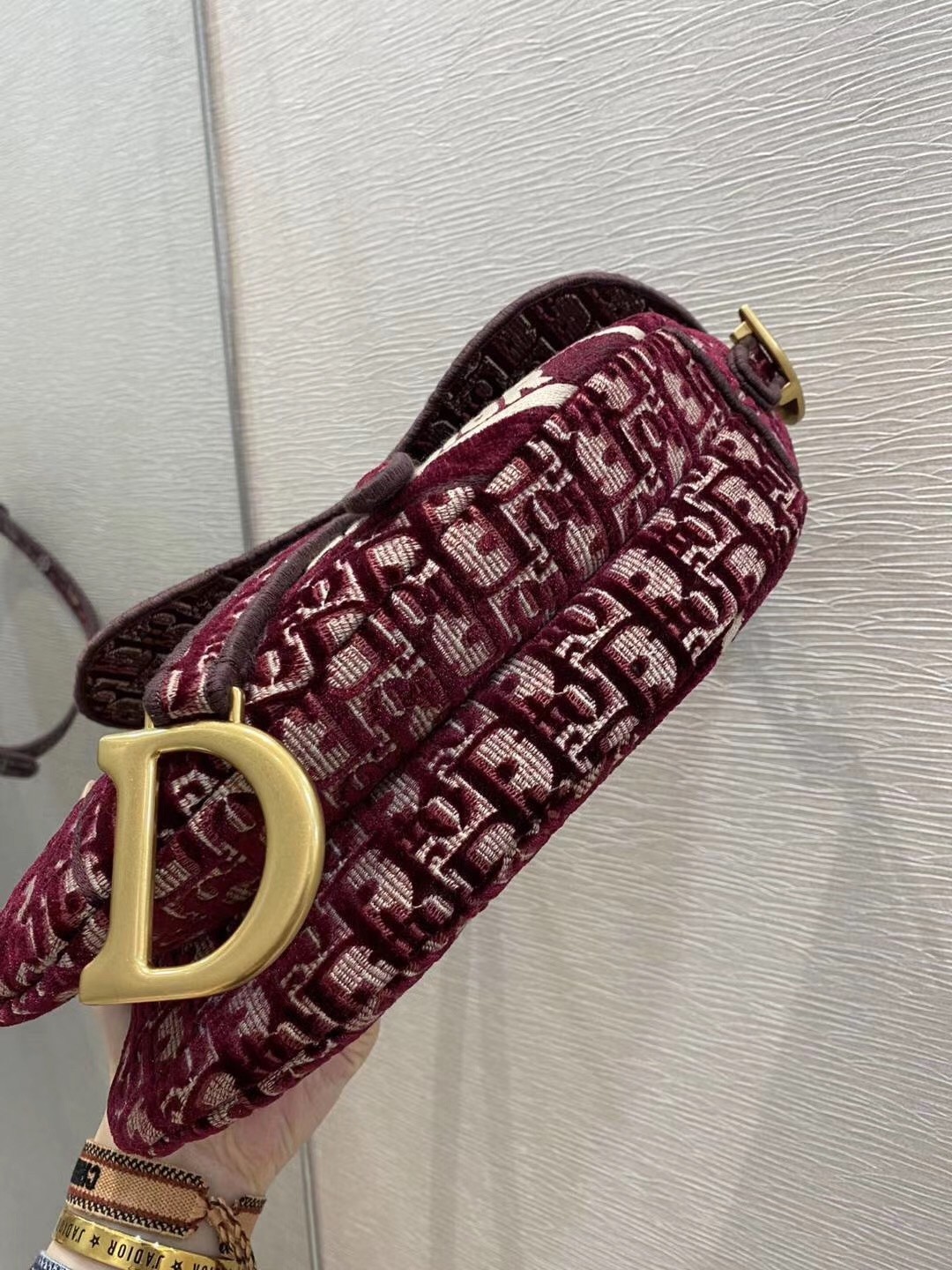 D*or saddle bag in burgundy D*or oblique embroidered velvet