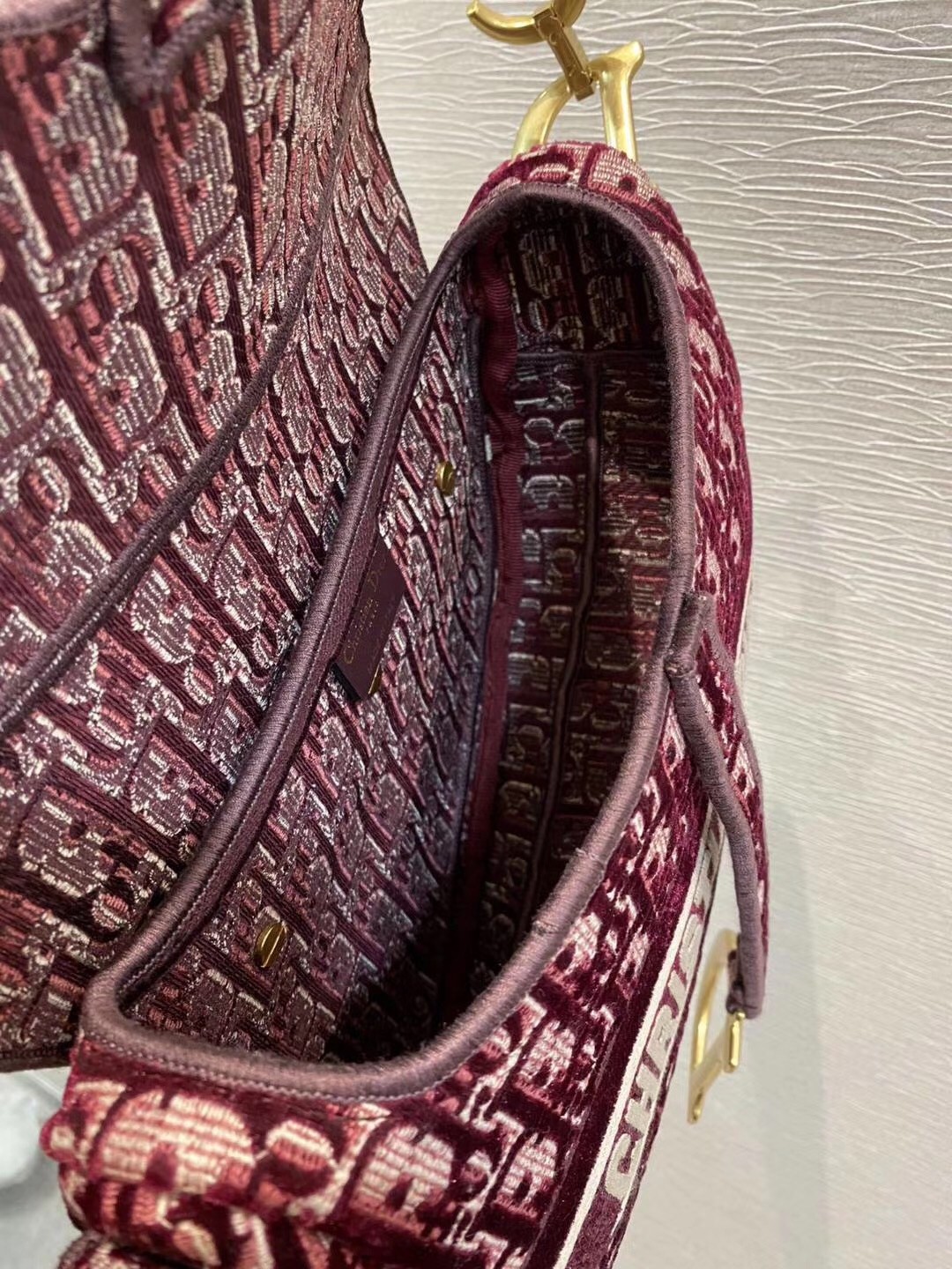 D*or saddle bag in burgundy D*or oblique embroidered velvet