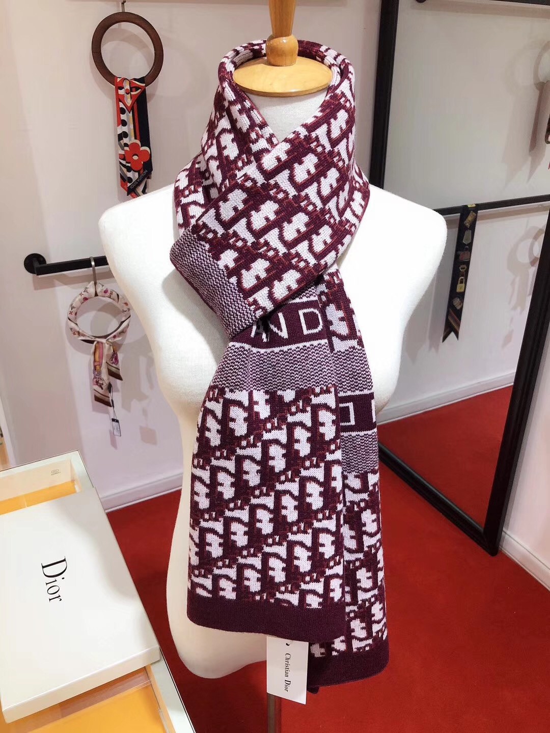 D*or cd oblique stole in bordeaux wool and cashmere