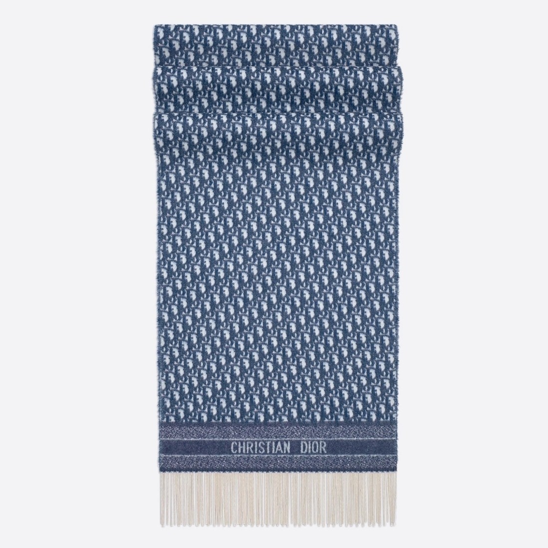 D*or oblique scarf in blue cashmere