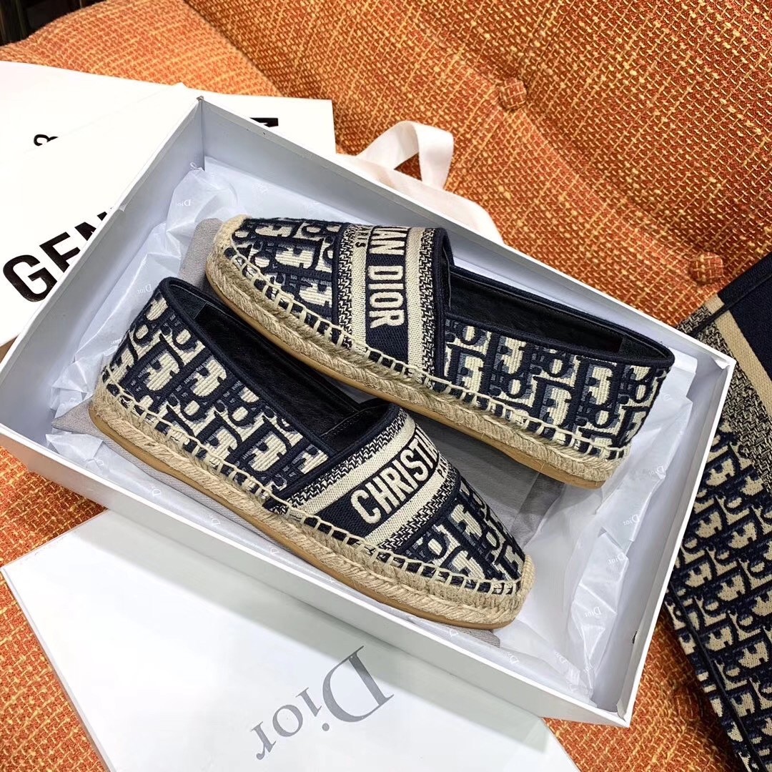 D*or granville espadrille in blue oblique embroidered cotton