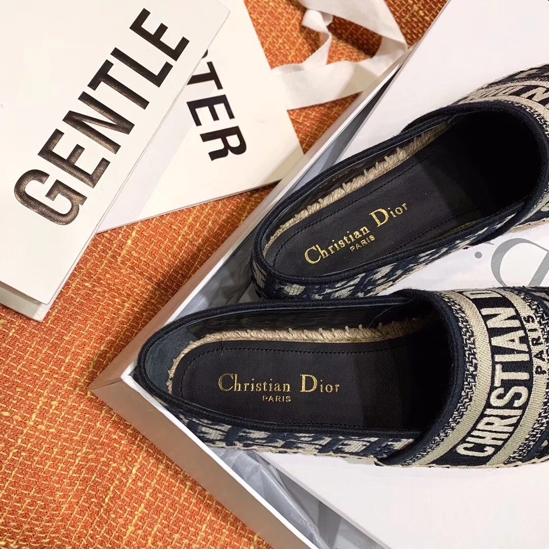 D*or granville espadrille in blue oblique embroidered cotton