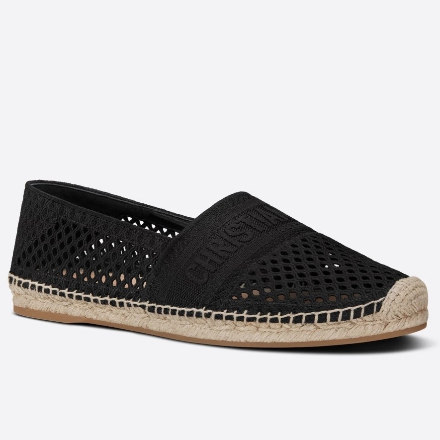 D*or granville espadrille in black mesh embroidery