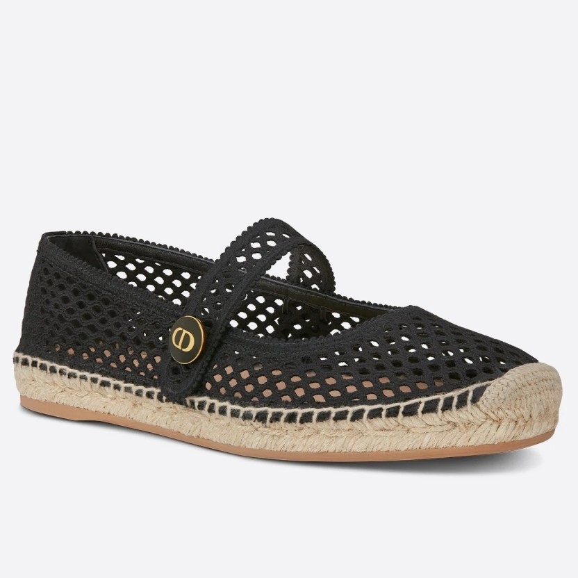D*or caro espadrille ballerina flat in black mesh embroidery