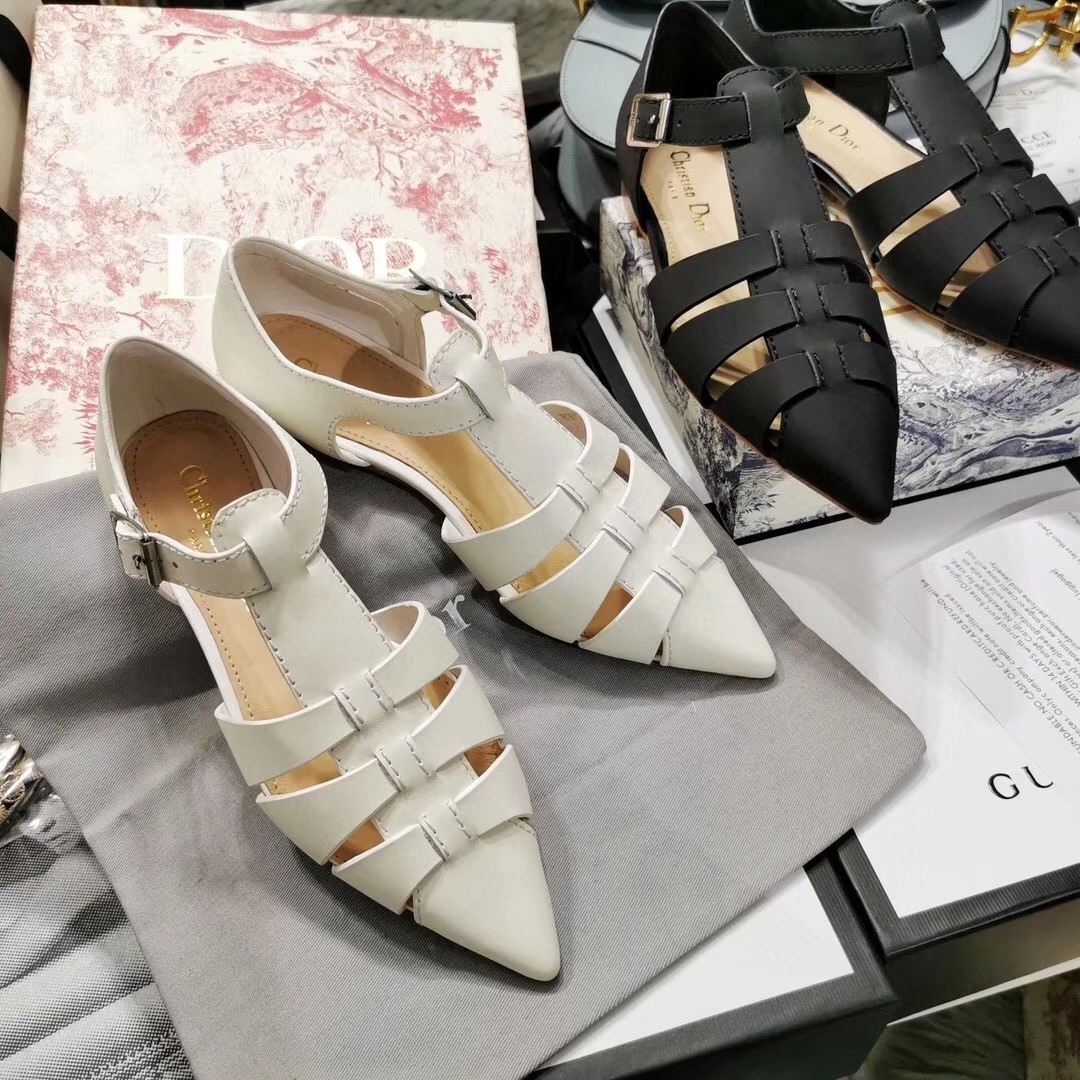 D*or sauvage ballerina flat in ivory calfskin