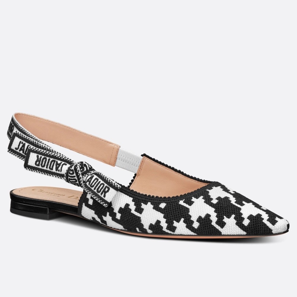 D*or j''aD*or slingback ballerina flats in black houndstooth embroidery