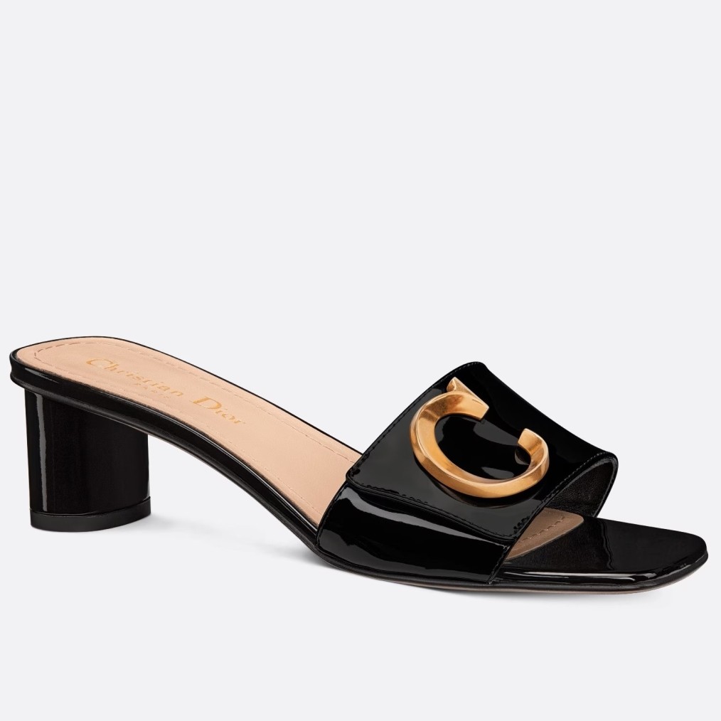 D*or c''est heeled 50mm slides in black patent calfskin