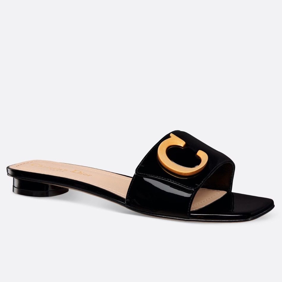 D*or c''est slides in black patent calfskin