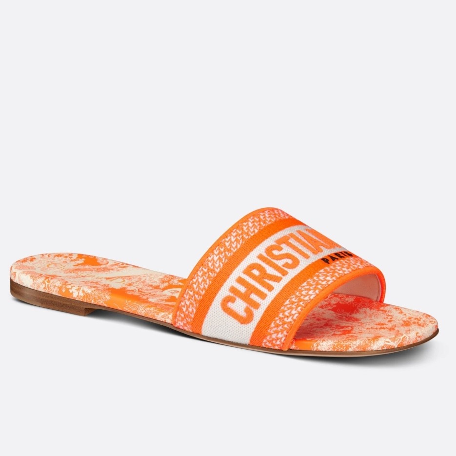D*or dway slides in bright orange toile de jouy embroidered