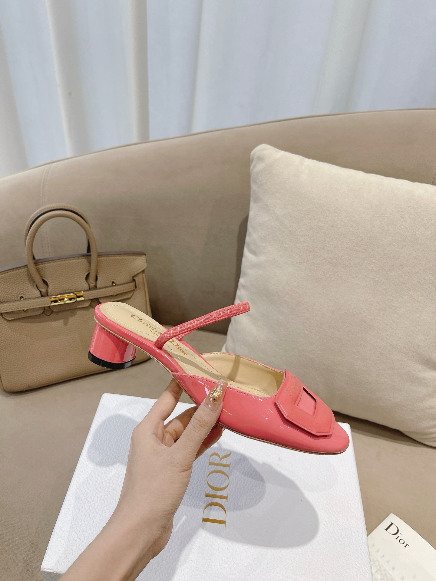 D*or day slingback pumps 35mm in pink patent calfskin