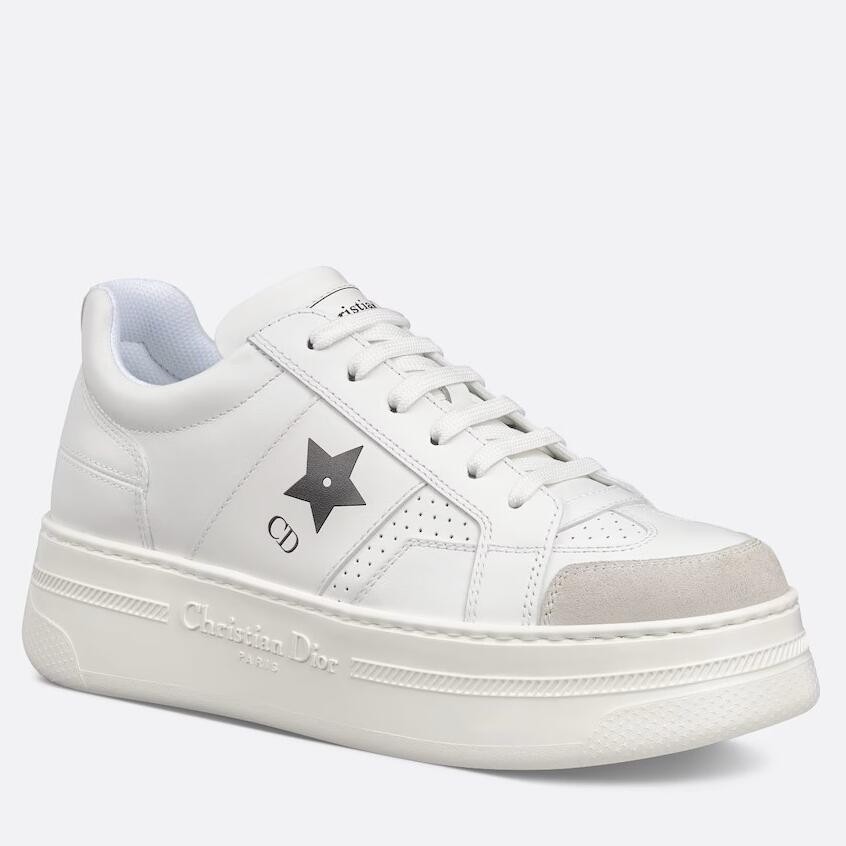 D*or star platform sneakers in white calfskin with black star