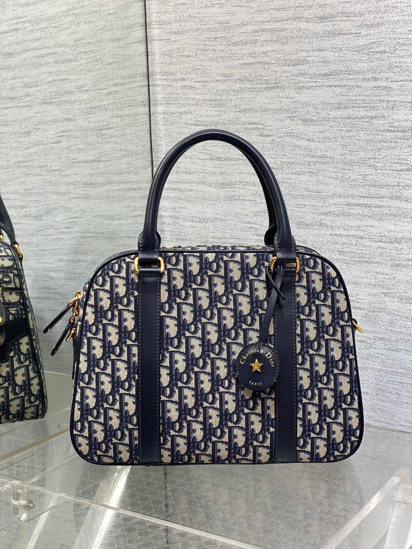 D*or d-vibe bowling large bag in blue oblique jacquard