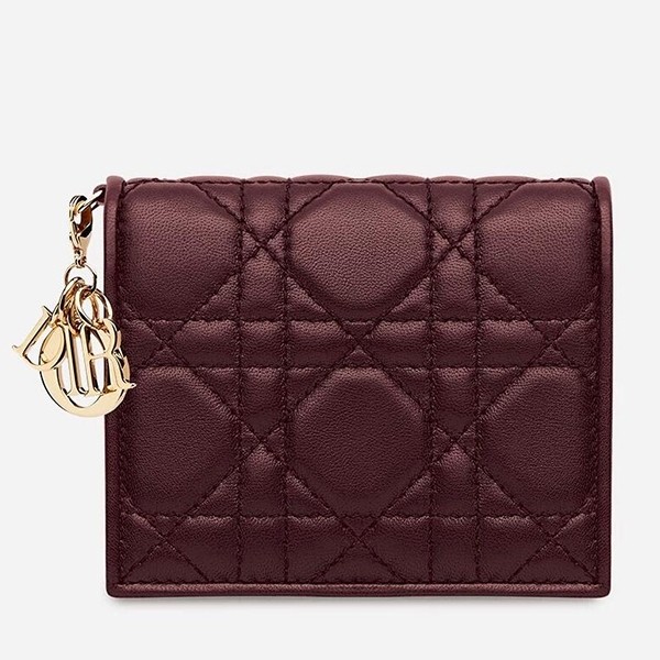 D*or mini lady D*or wallet in bordeaux lambskin