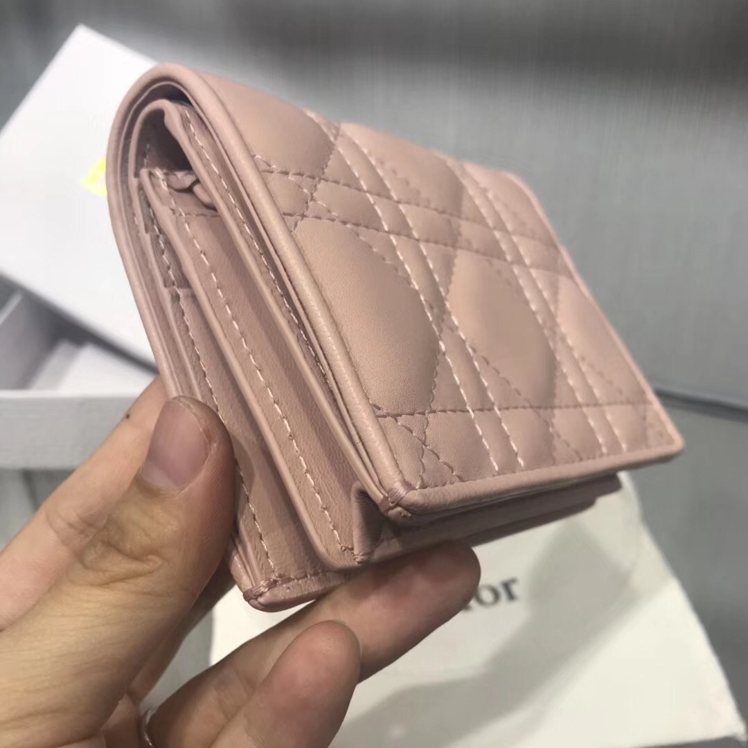 D*or mini lady D*or wallet in pink lambskin