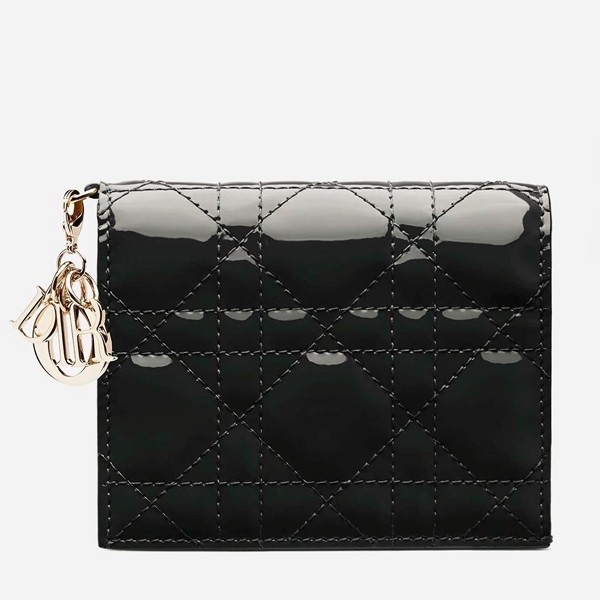 D*or mini lady D*or wallet in black patent leather
