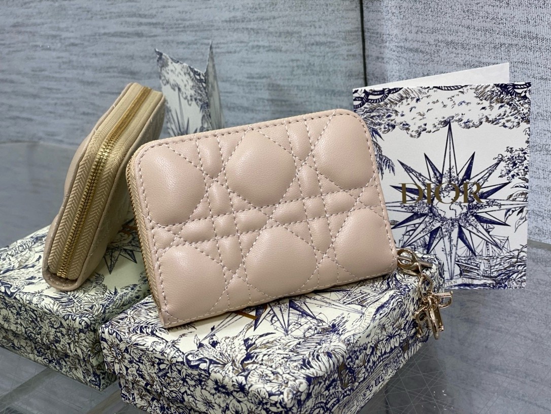 D*or lady D*or voyageur small coin purse in sand lambskin