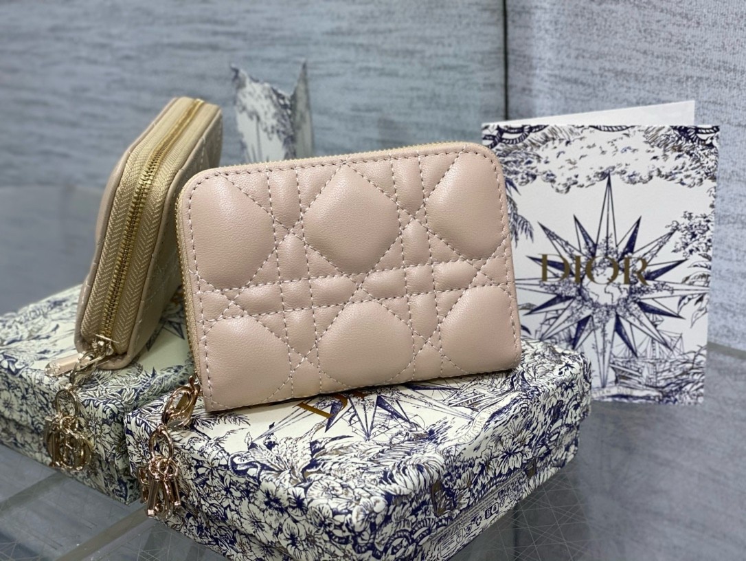 D*or lady D*or voyageur small coin purse in sand lambskin