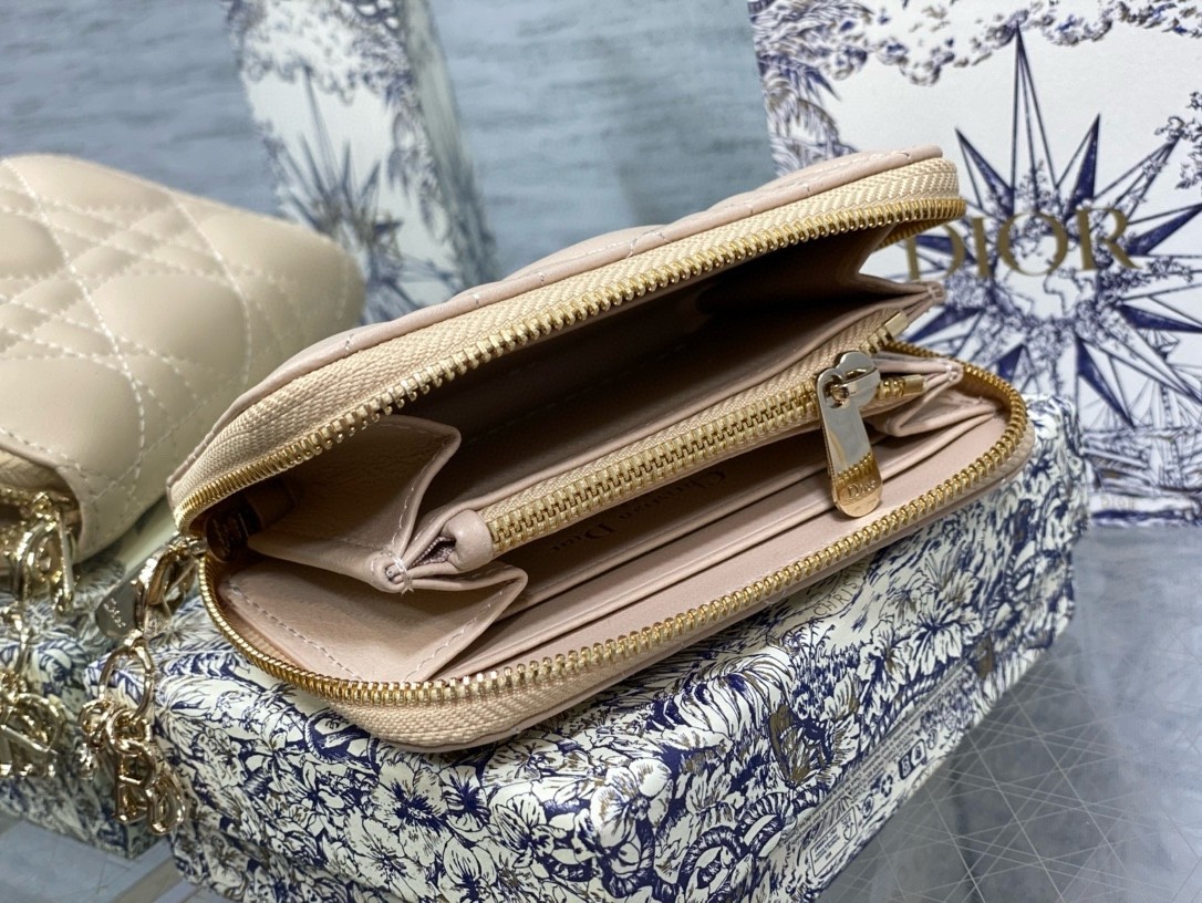 D*or lady D*or voyageur small coin purse in sand lambskin