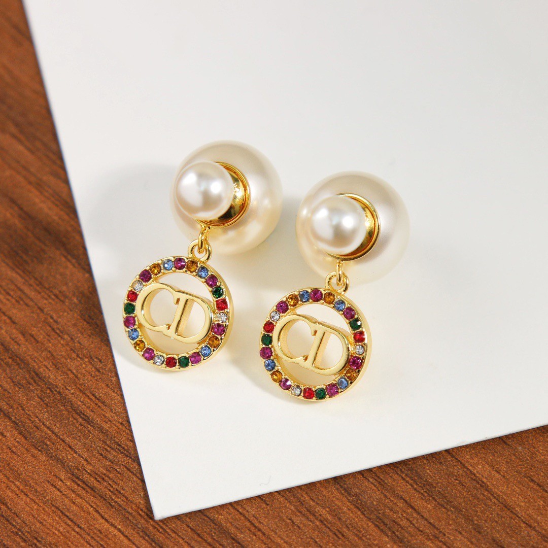 D*or tribales earrings in metal and white pearls and multicolor crystals