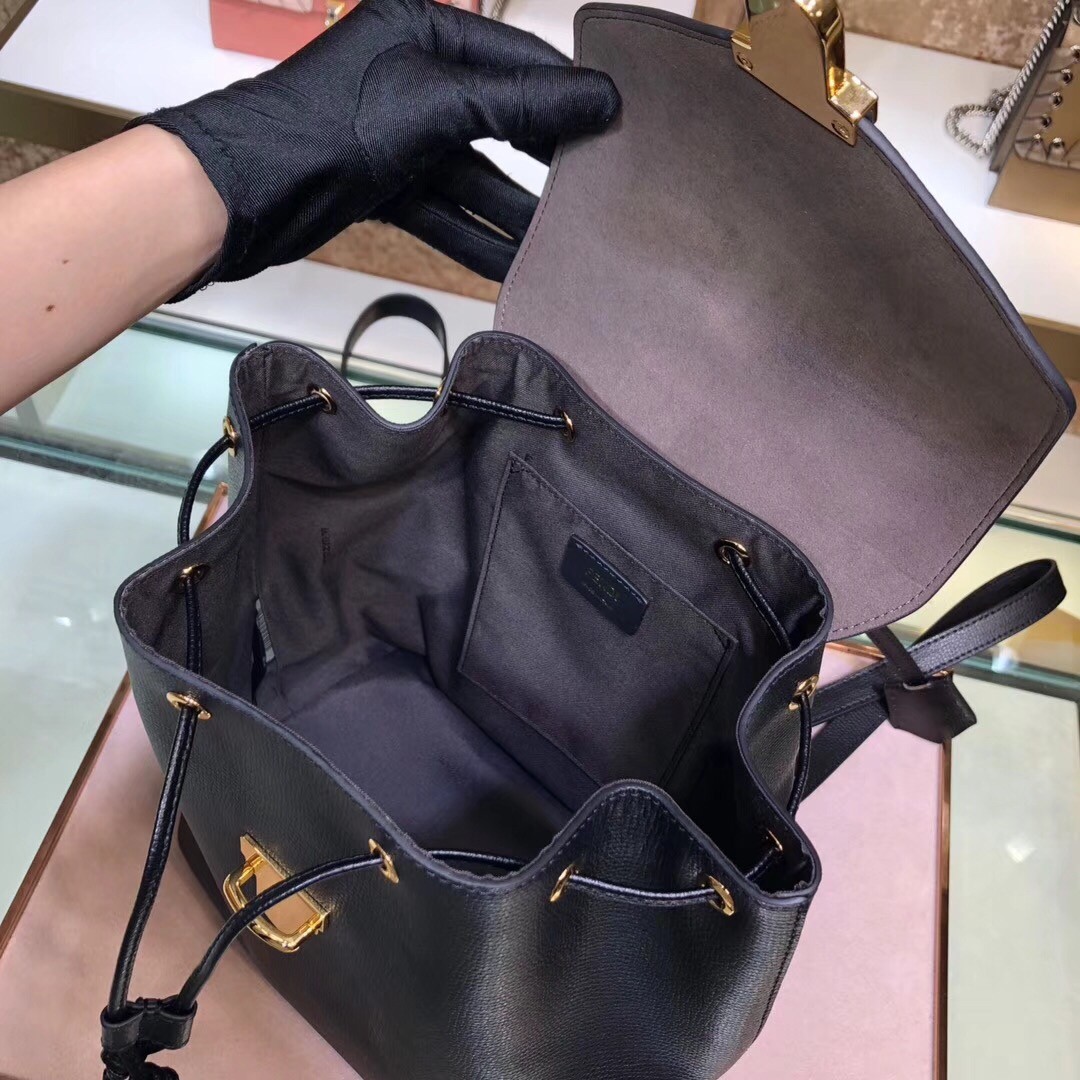 F**di black leather logo backpack