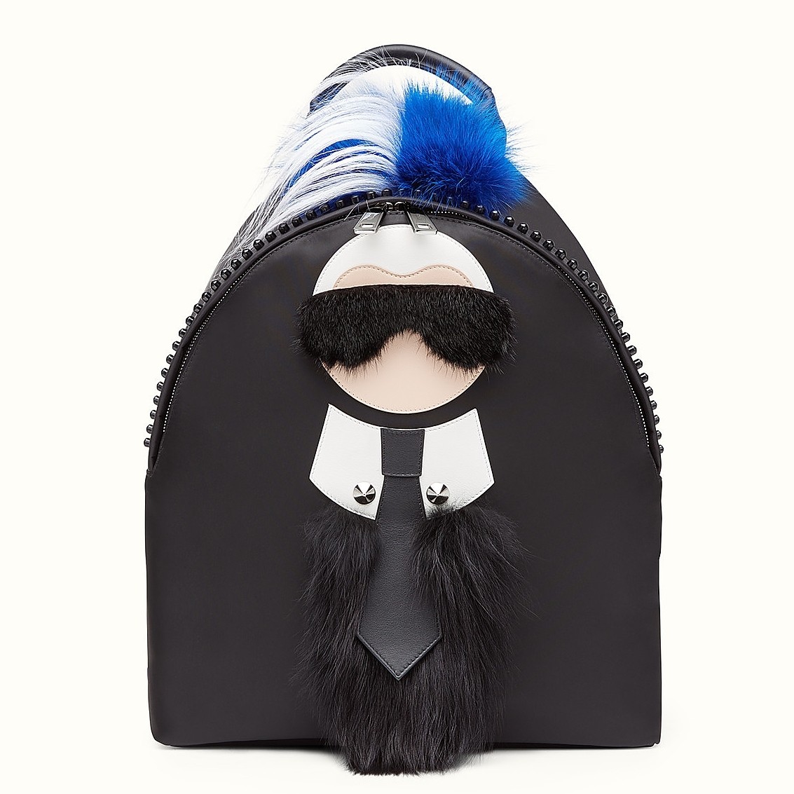 F**di black fur depict karlito appliques backpack