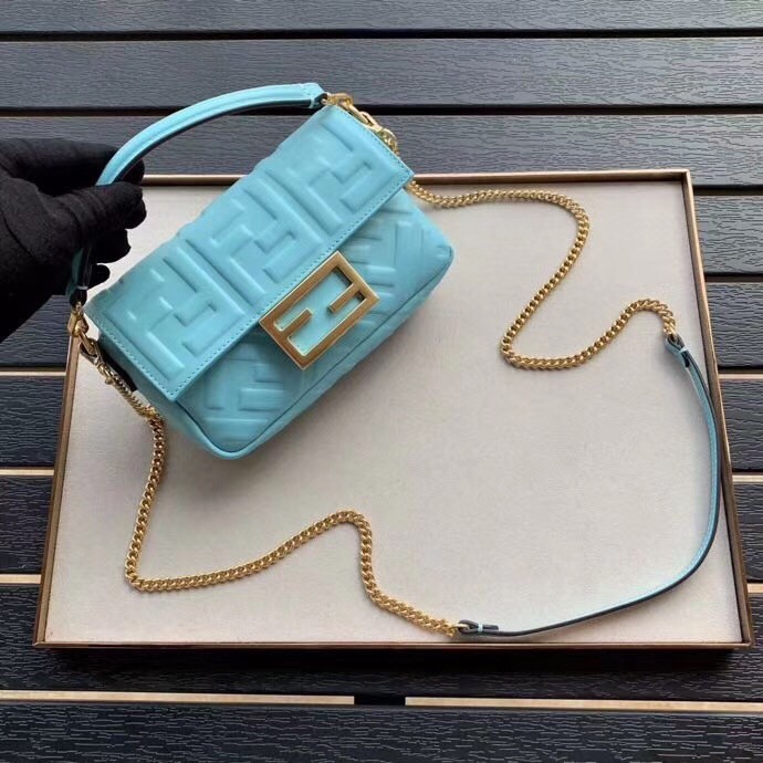 F**di pale blue ff motif mini baguette bag