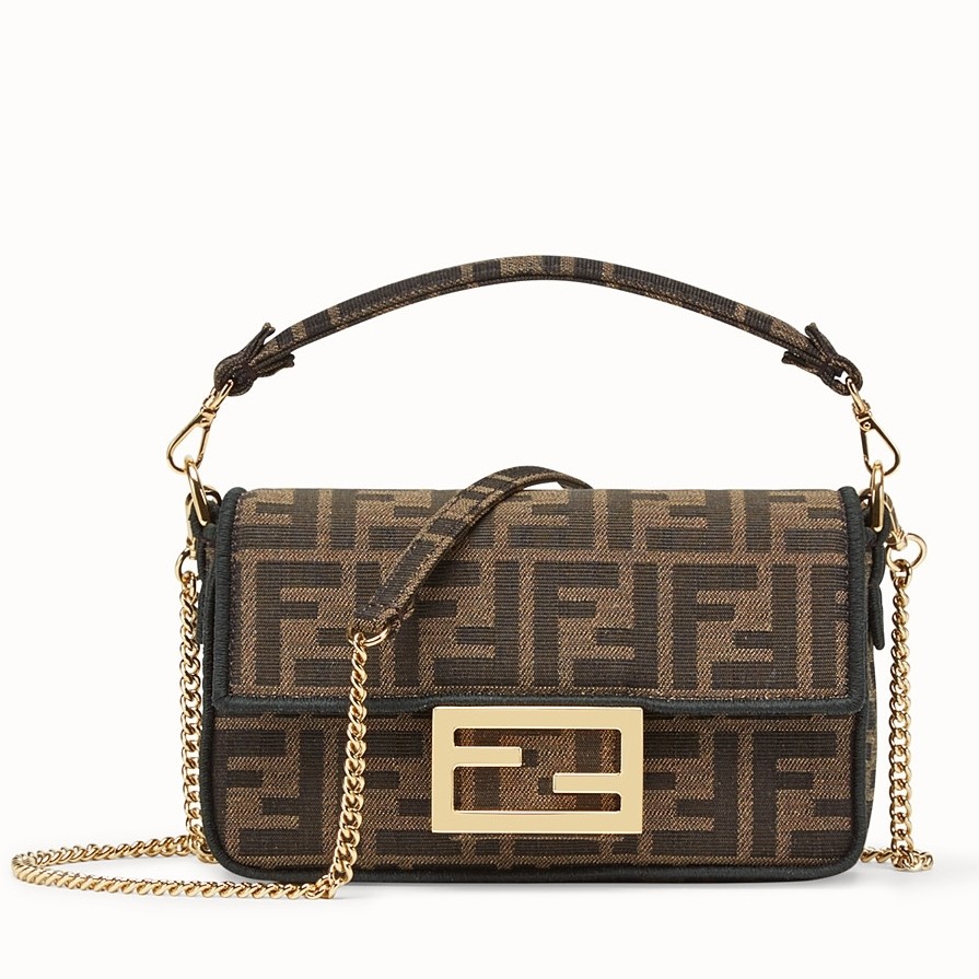 F**di mini baguette bag in ff fabric with black trim