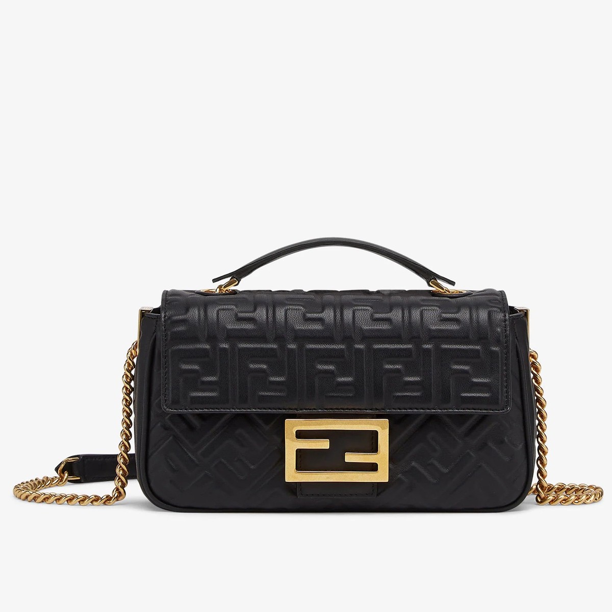 F**di baguette chain midi bag in black nappa leather