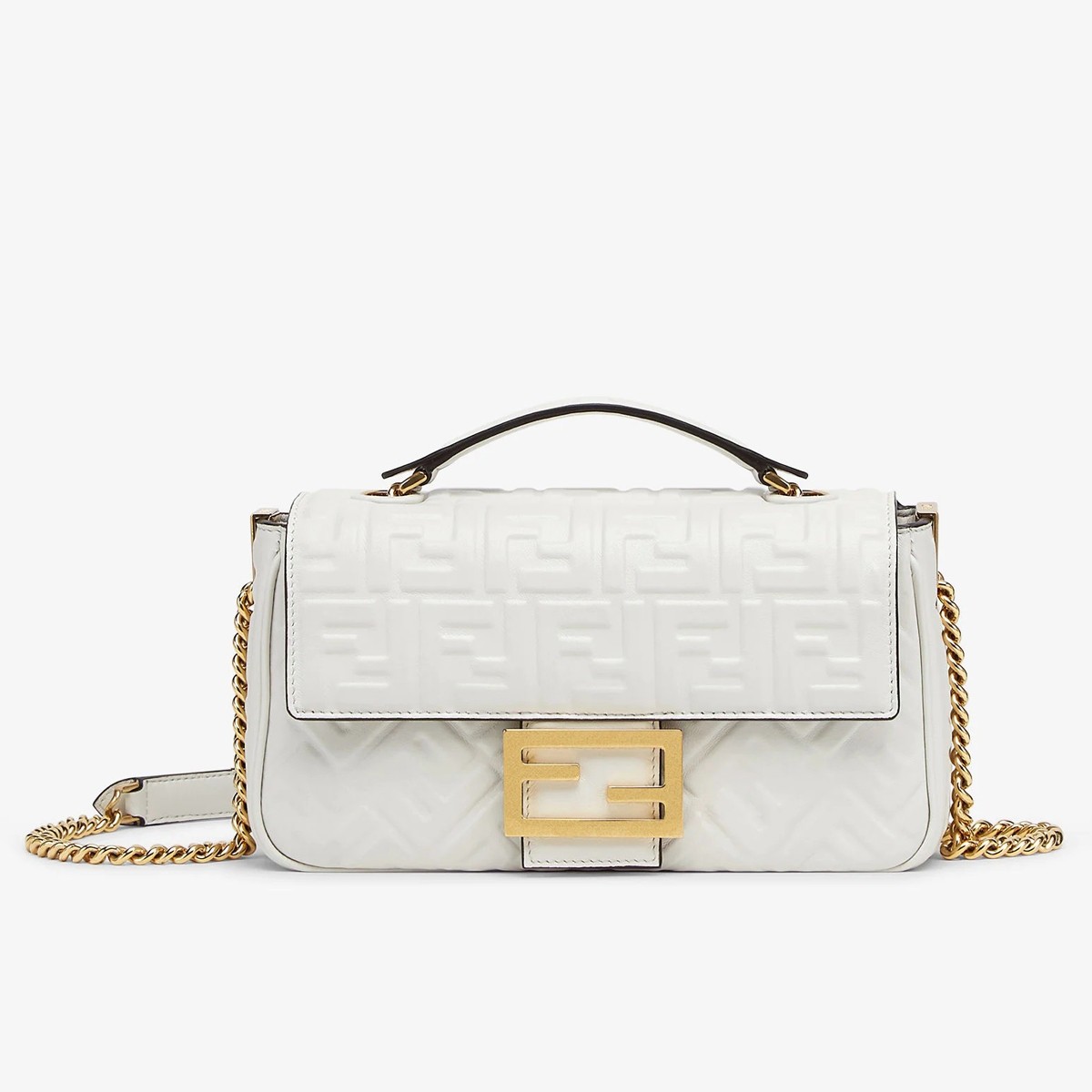 F**di baguette chain midi bag in white nappa leather