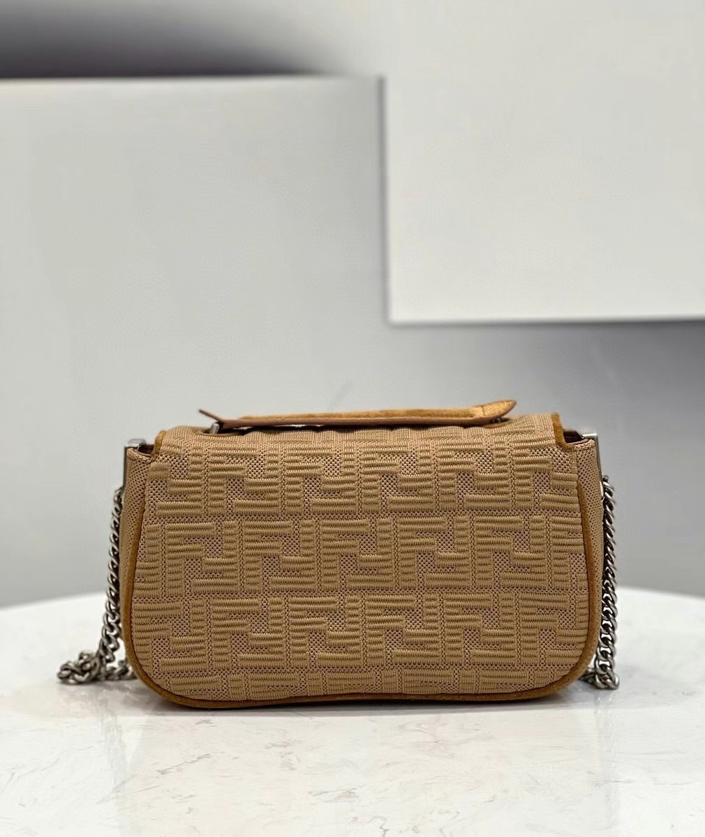 F**di midi baguette chain bag in beige ff fabric