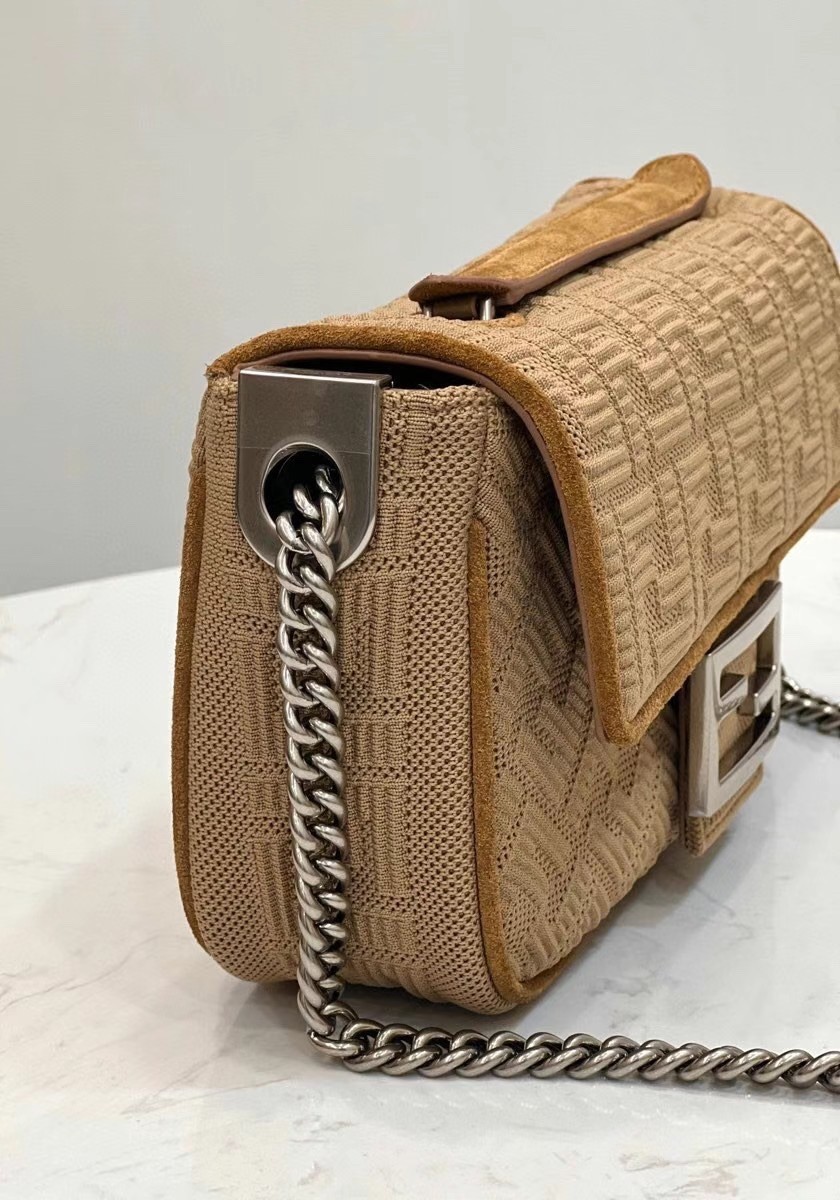 F**di midi baguette chain bag in beige ff fabric