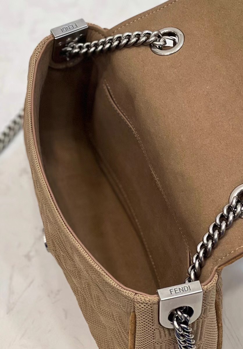 F**di midi baguette chain bag in beige ff fabric