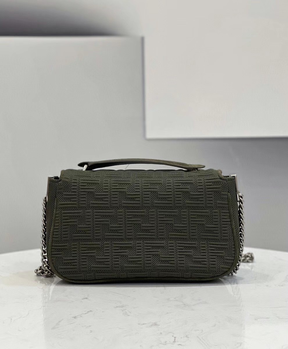 F**di midi baguette chain bag in green ff fabric