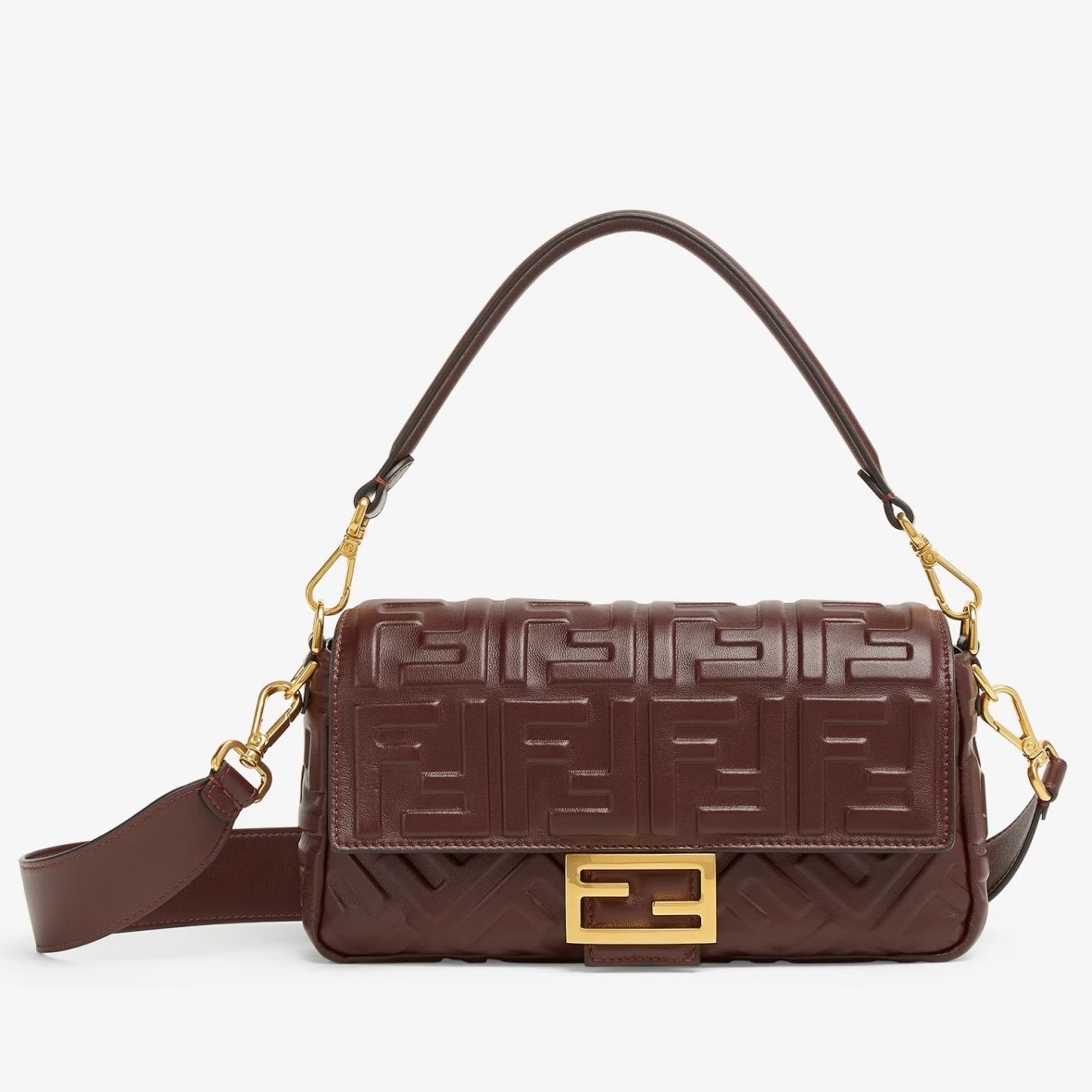 F**di medium baguette bag in burgundy ff nappa leather