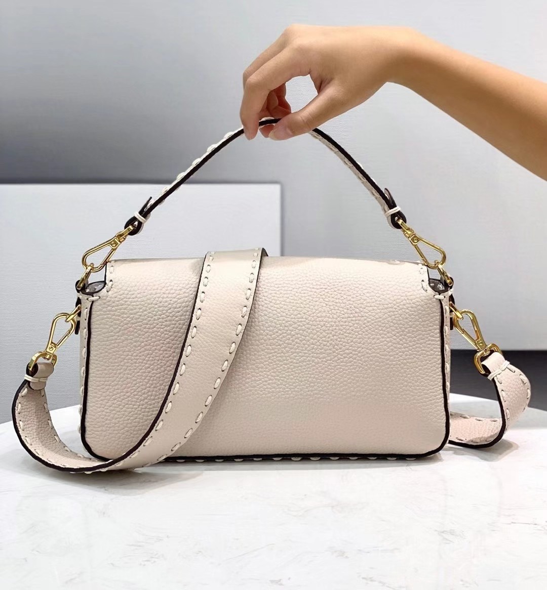 F**di medium baguette bag in white grain leather